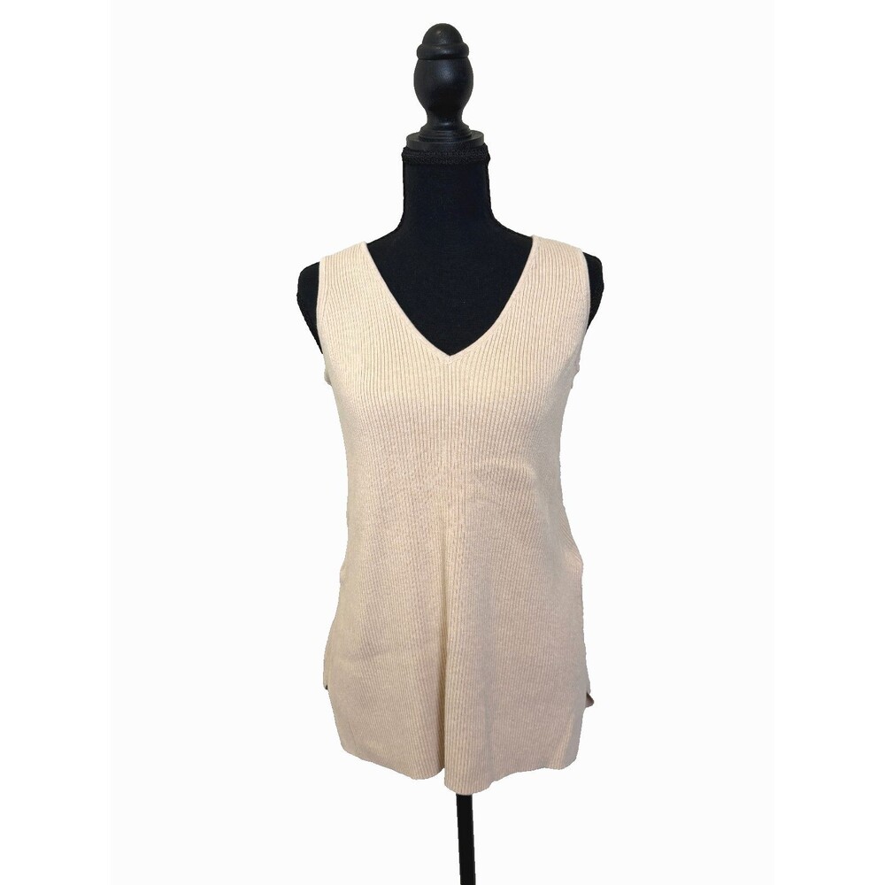 Quince Maternity Nursing XS Cotton Cashmere Ribbed V-Neck Tank Heather Oatmeal